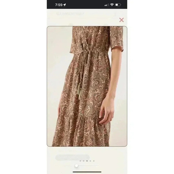 $495 Vanessa Bruno Midi Dress Womens XS Boho Paisley Cottagecore Soft Girl - Picture 3 of 16